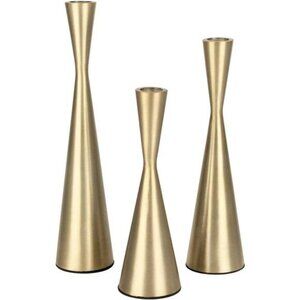 Brass Gold Taper Candlestick Holders Metal Candle Holders Set of 3 Table Mantel